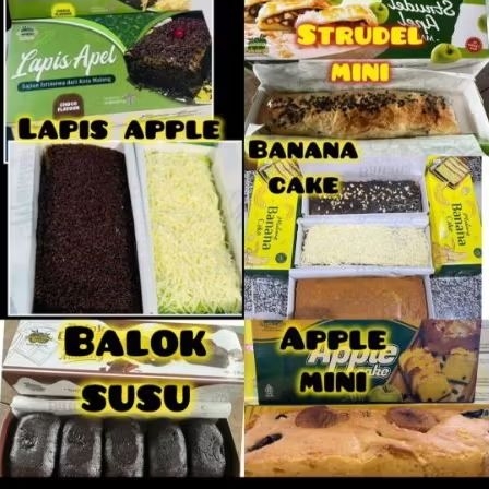 

Lapis apel malang, strudel mini, kue balok susu, banana cake, apel cake