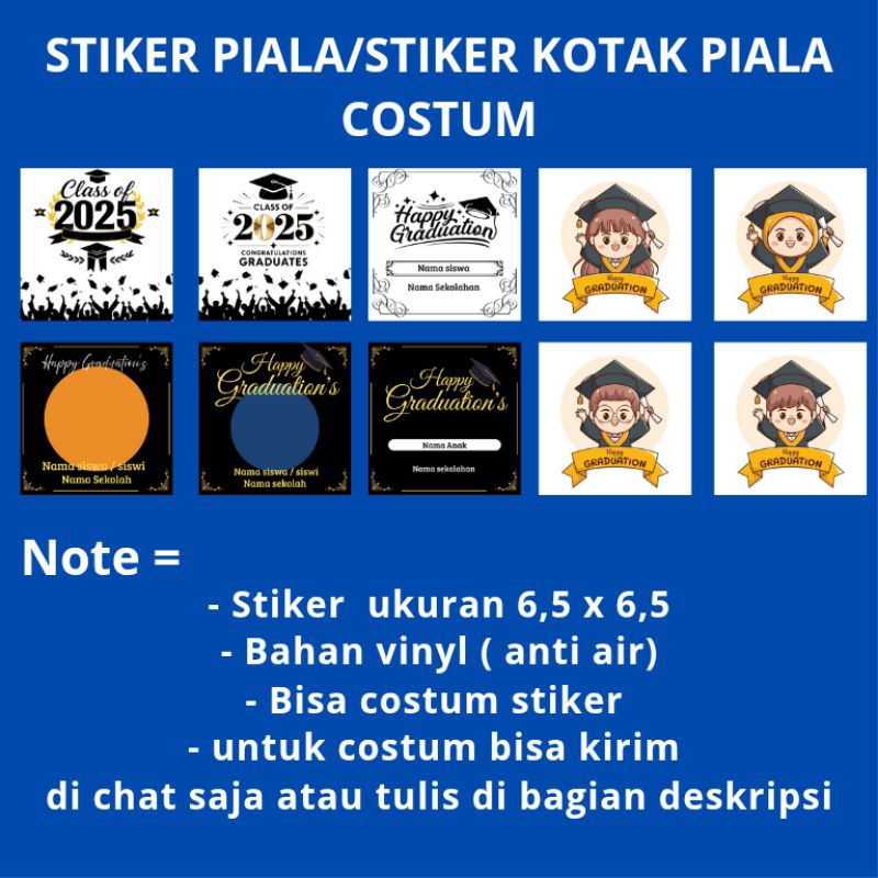 STIKER PIALA/STIKER KOTAK PIALA GRADUATION COSTUM