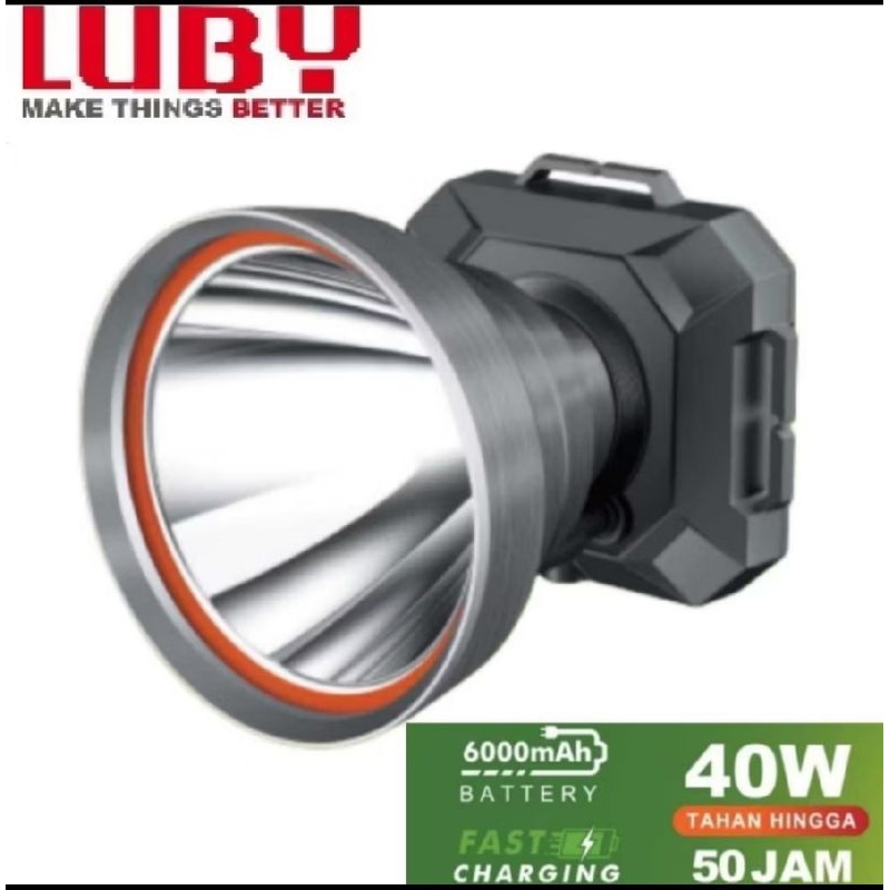 l-2902 senter kepala jumbo luby 40watt tahan 50jam cahaya putih dan kuning
