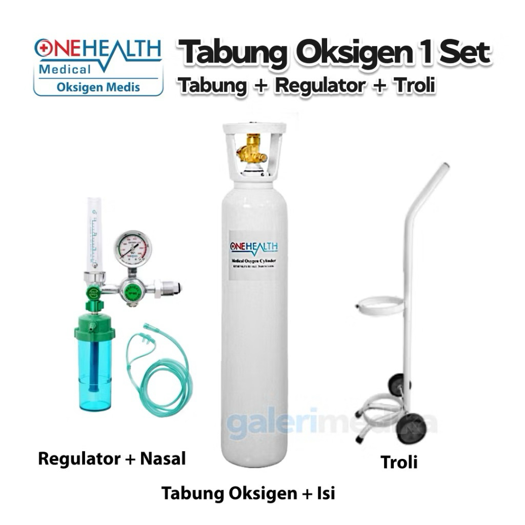 Set Tabung Oksigen 1m3 (6,7 L) include Trolley dan Regulator Onehealth / Tabung Oksigen Onehealth Le