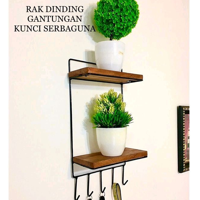 Rak Ambalan Kayu 2 Susun Rak Dinding Besi Serbaguna Rak Besi Aesthetic