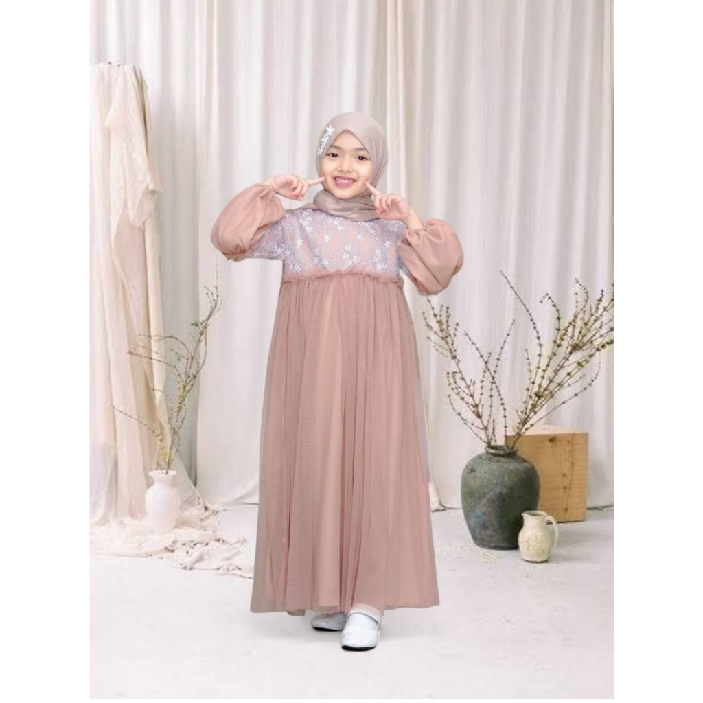 Gamis Anak Set Rompi Brukat Anak / Baju Gamis umur 6-7 thn 9-11 thn 12-14thn Pakain Muslim Lebaran A
