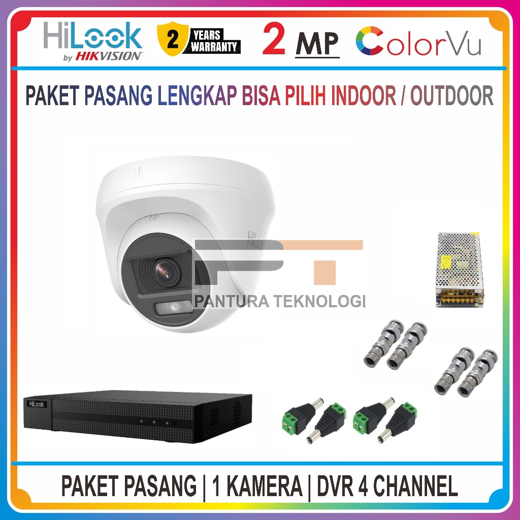 PAKET 1 KAMERA CCTV HILOOK 2MP COLORVU 24 JAM WARNA DVR 4 CHANNEL PROMO LENGKAP SIAP PASANG