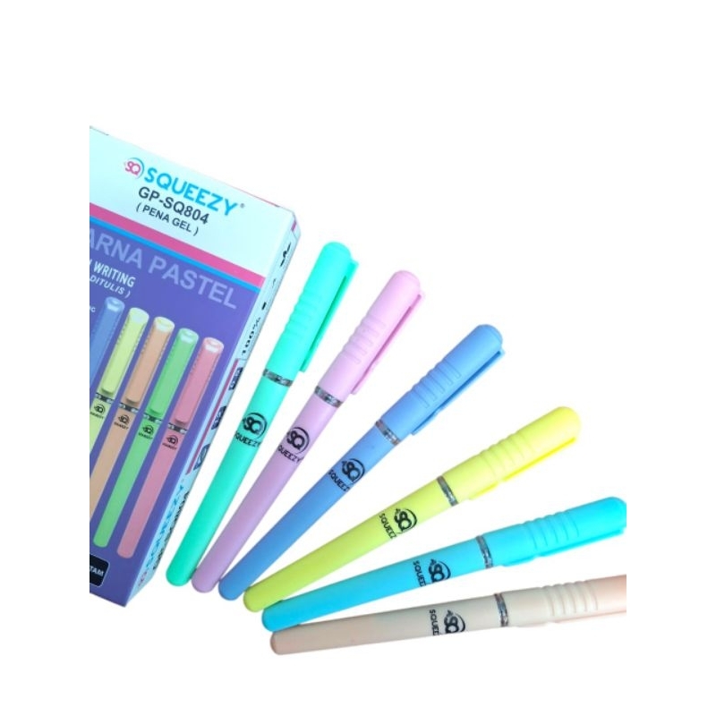 

1 Lusin Pulpen Gel SQUEEZY-804 Warna Pastel/stationery/Pena/Ballpen alat Tulis