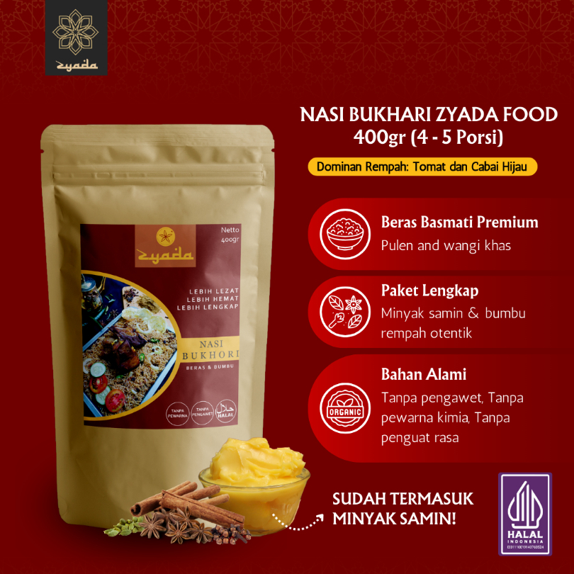 

LE ZYADA Nasi Bukhari Instan Beras Bumbu Minyak Samin 400gr (4-5 Porsi)