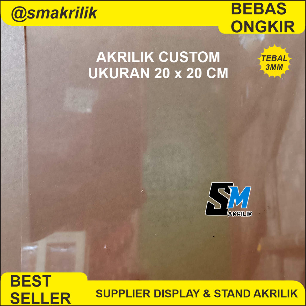 

Akrilik Custom Ukuran 20 x 20 cm Tebal 3mm Bening Lembaran Potongan Acrylic Royal