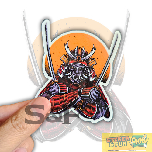 

Stiker Sticker Vinyl Laminasi Glosy SAMURAI HOLDING TWO KATANA