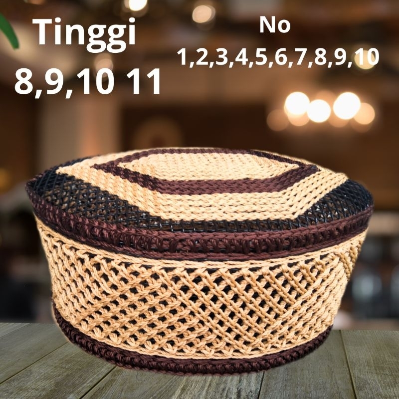 SONGKOK PECI KOPIAH RAJUT JARING gaya akar TIDAK LUNTUR