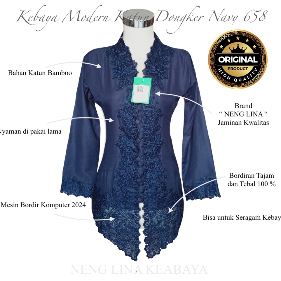 KODE T8H Kebaya Modern Katun Dongker Navy 658 Encim  Neng Lina Kebaya
