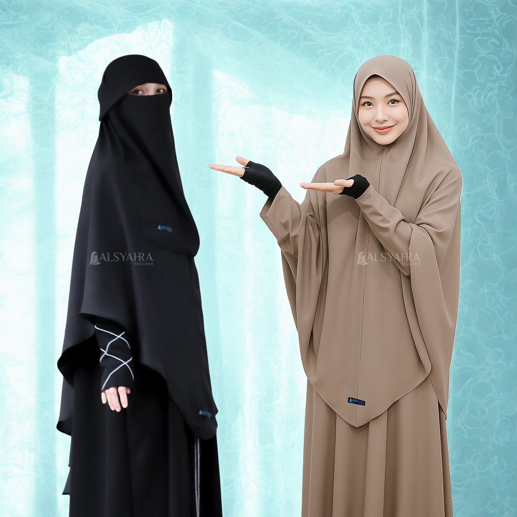 NEW DEALS Alsyahra Exclusive Jilbab - Set Khimar Shofa Niqab Poni Soft Crown - Hijab Syari Premium