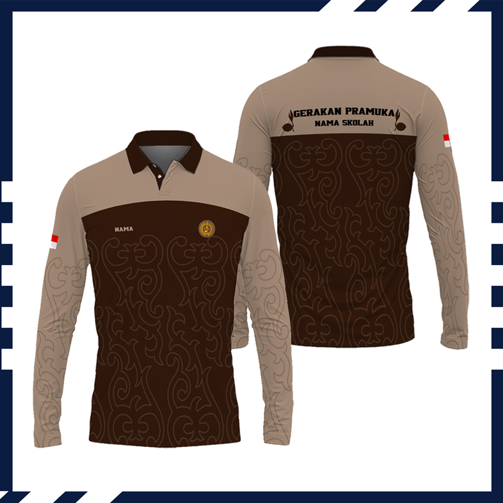 Baju Kaos Polo Pramuka Pembina Lengan Panjang Fullprint / Baju Guru Pramuka Pria Wanita