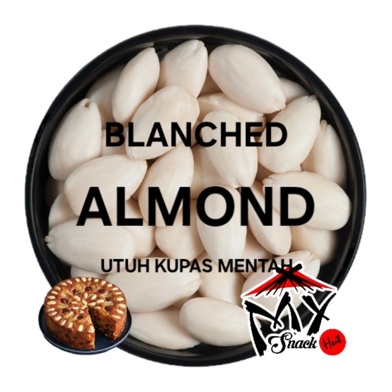 

BLANCHED ALMOND 250GR UTUH KUPAS MENTAH ALMON BADAM PEELED USA TANPA KULIT SUSU MILK TOPPING HALAL