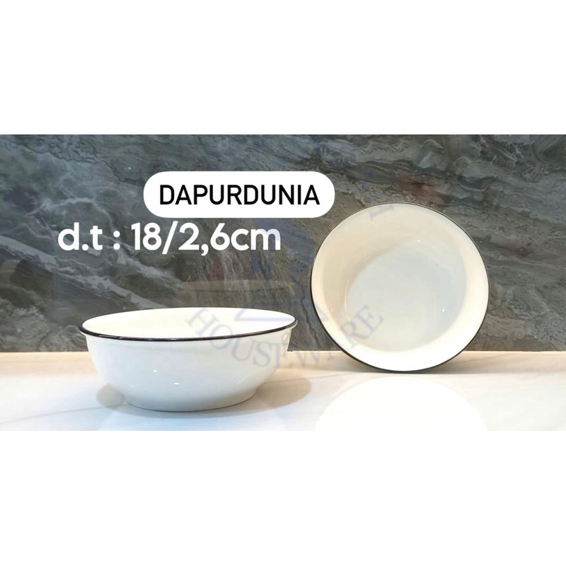 Mangkok keramik taniti polos ceper 7" lis hitam