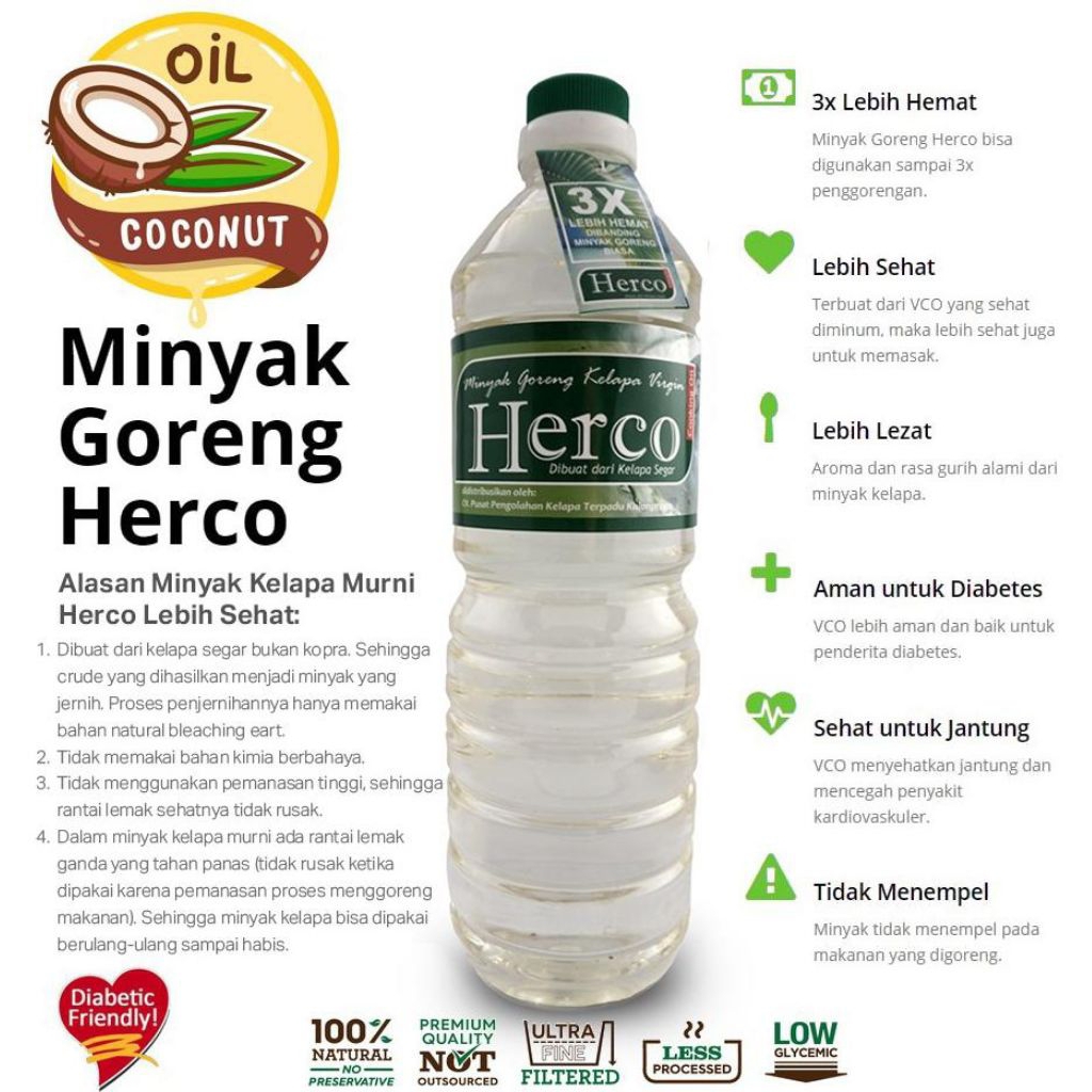 

1litar Herco Minyak Goreng Kelapa Tanpa RBD - Coconut Cooking Oil - Bukan VCO - Minyak goreng Sehat