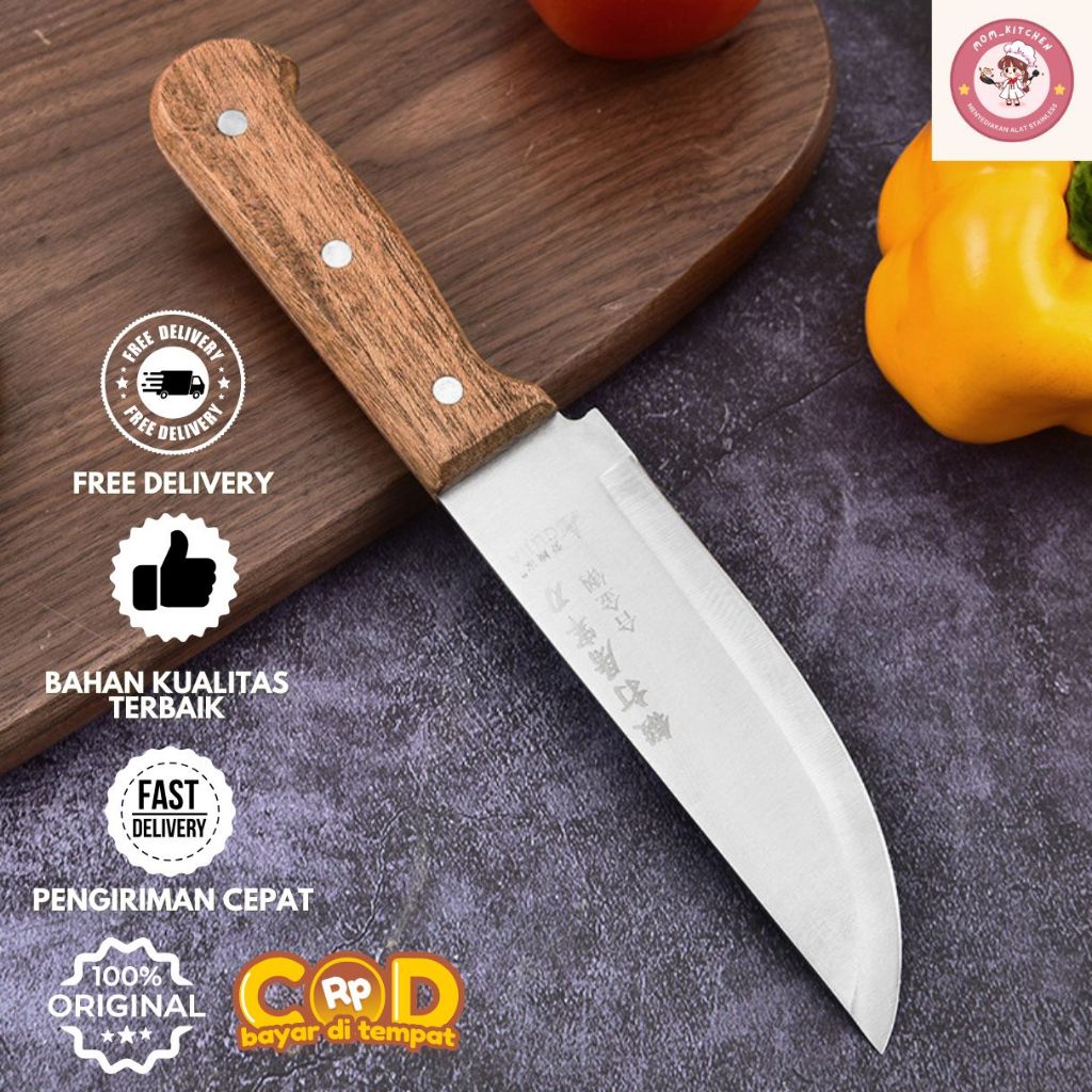 Pisau daging pisau gagang kayu (tebal 2mm) Pisau Dapur Stainless Steel Chef Knife