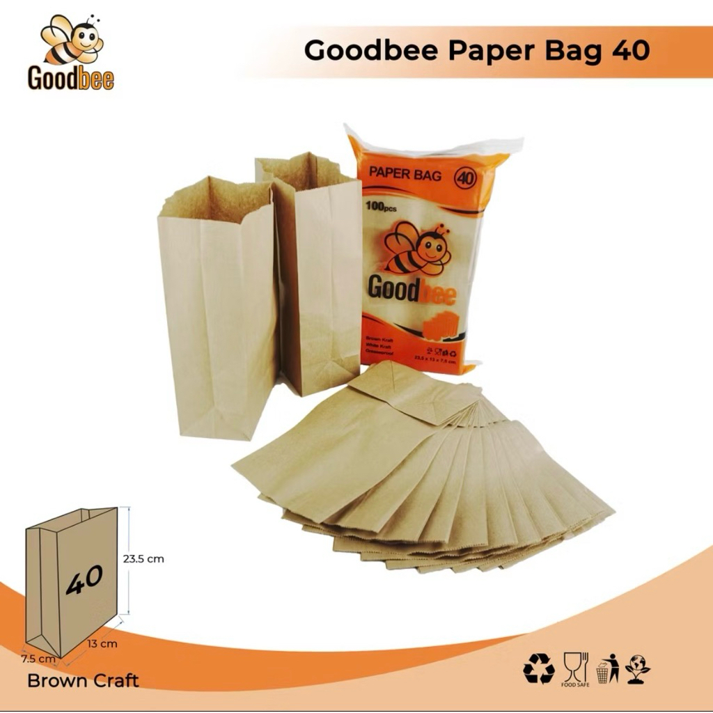 

Goodbee Paper Bag 40 - BROWN - Medium Kantong Kertas Goodbee 100pcs