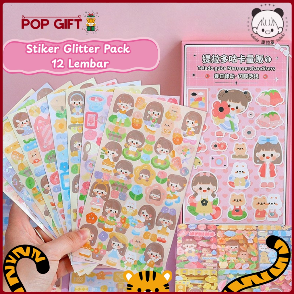 

PG 12 Lembar Stiker Glitter Pack DIY Buku Jurnal Edisi Guka Mass Mechandiser FUNNY CARTOON TLD94