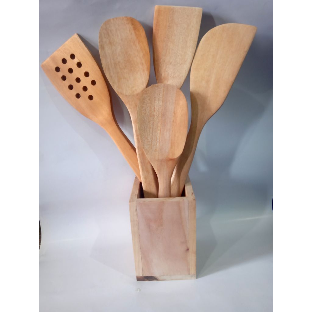 Spatula set + wadah • centong kayu • sutil masak