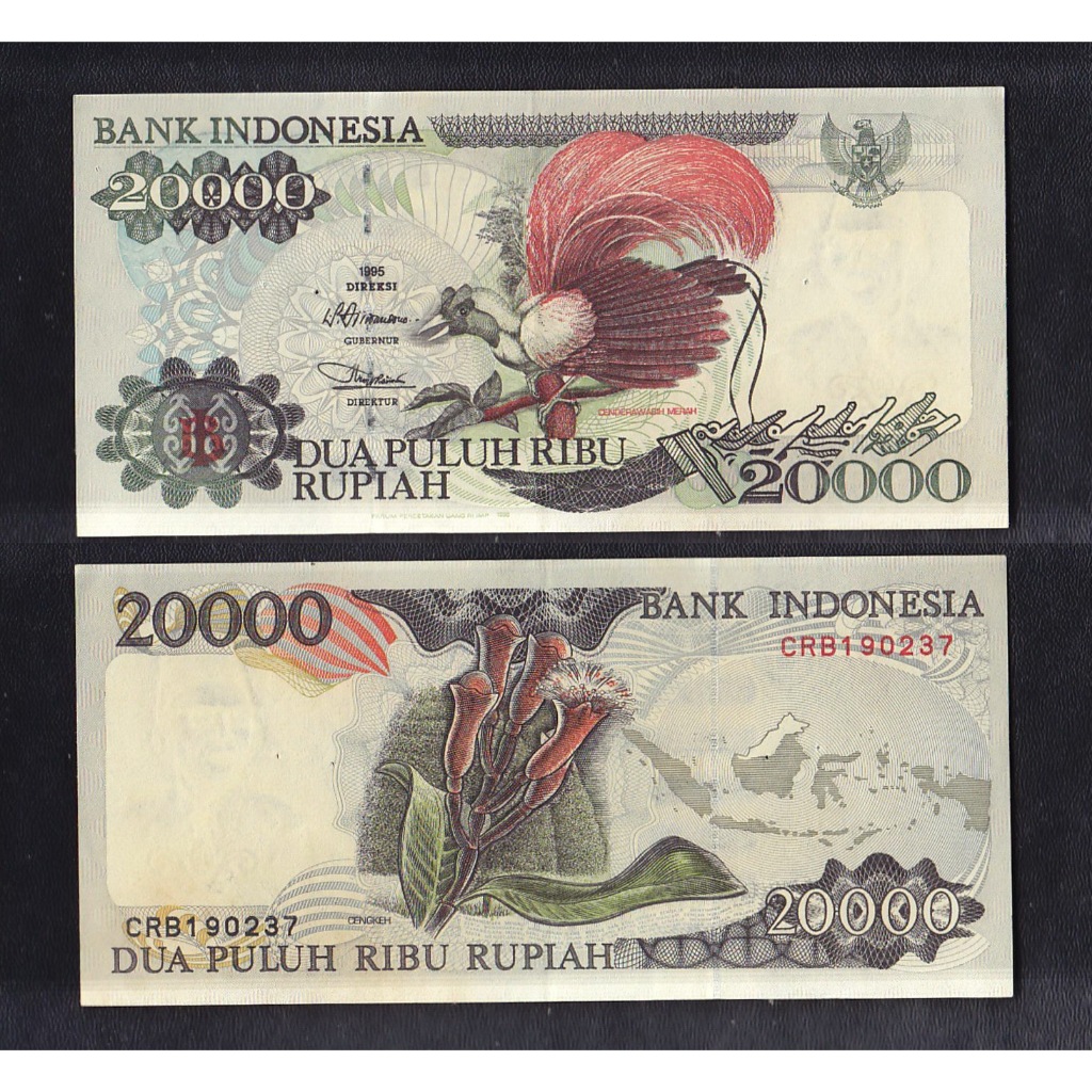 Uang kuno 20000 rupiah tahun 1995 "Cenderawasih Merah