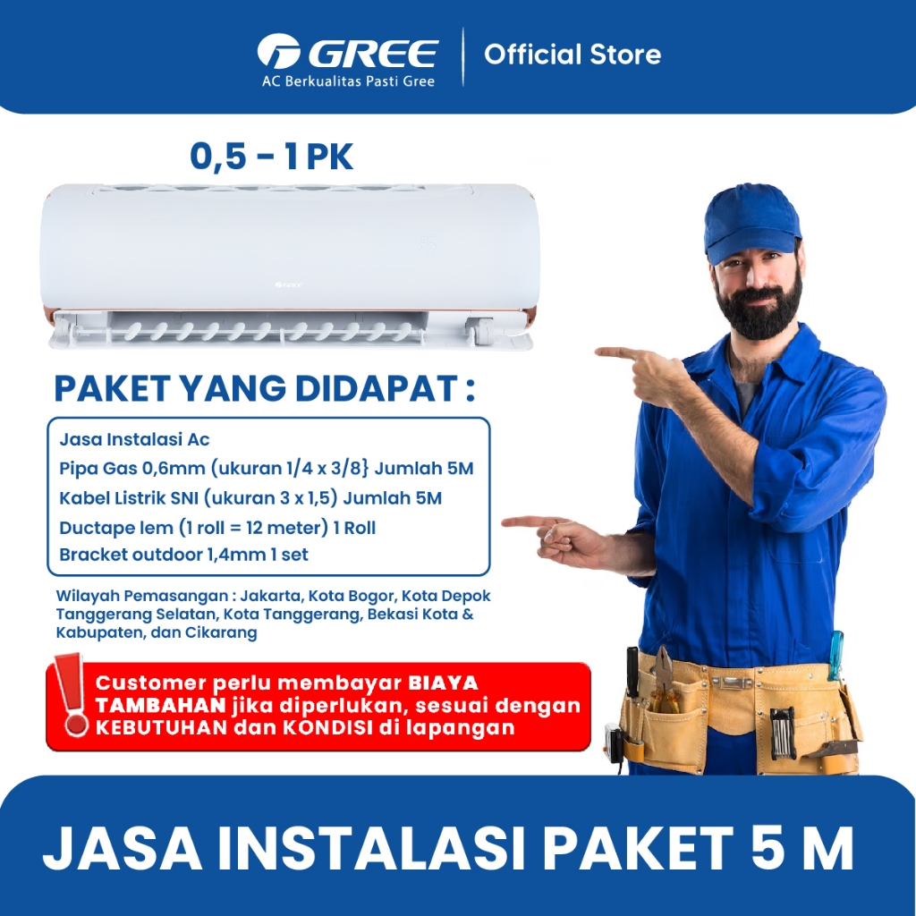 Instalasi AC 0.5 - 1 Pk Paket 5 M