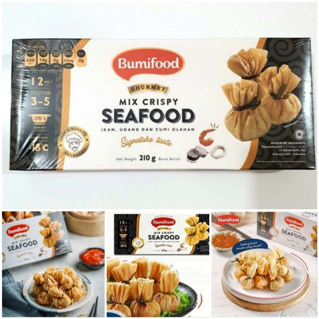 

Bumi Food Mix Crispy Seafood / Dimsum Money Bag Crispy isi 12 Biji | Berat Bersih 210gr