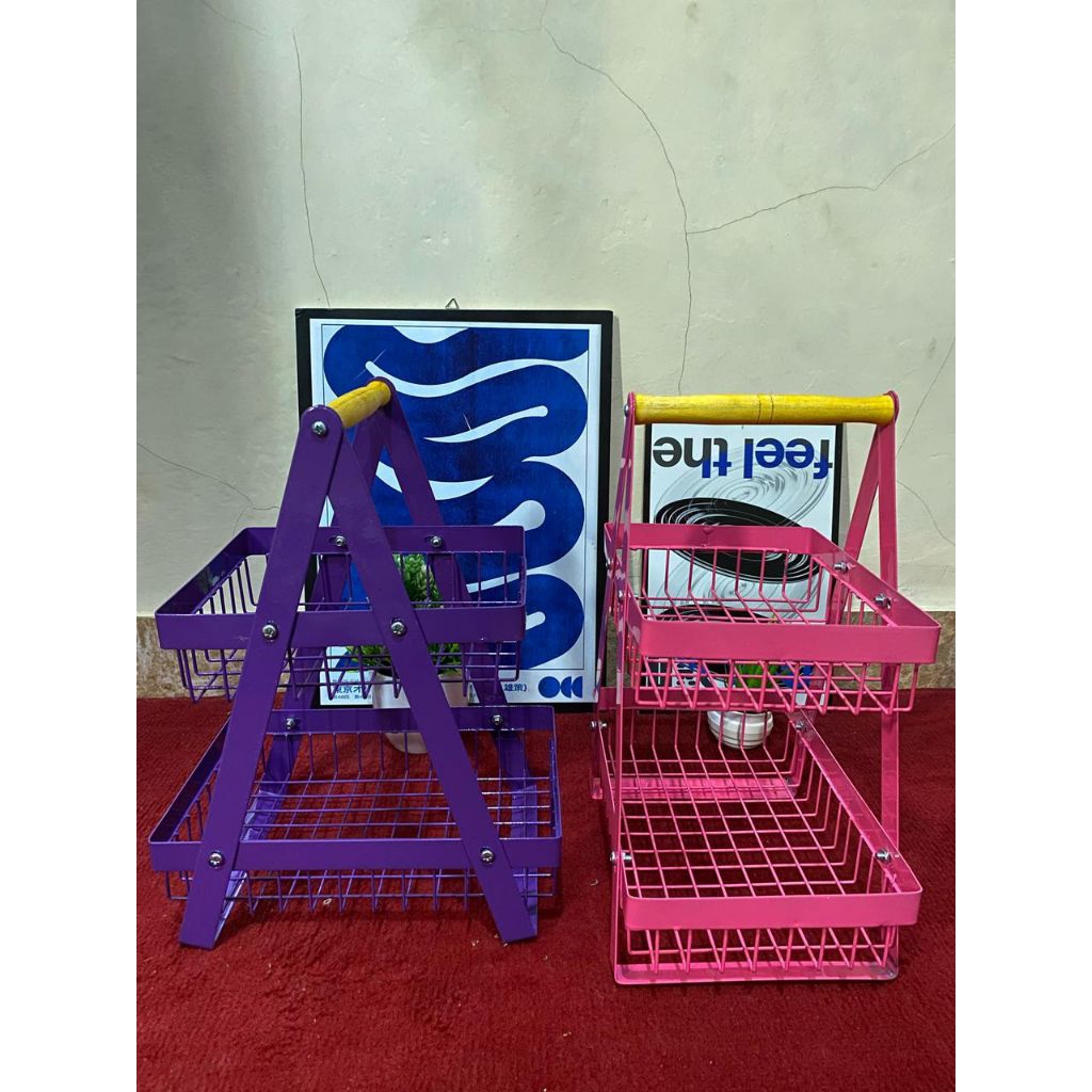 Rak logam tempat buah/rak dapur serbaguna simple bisa tempat sayur/telur warna pink dan ungu