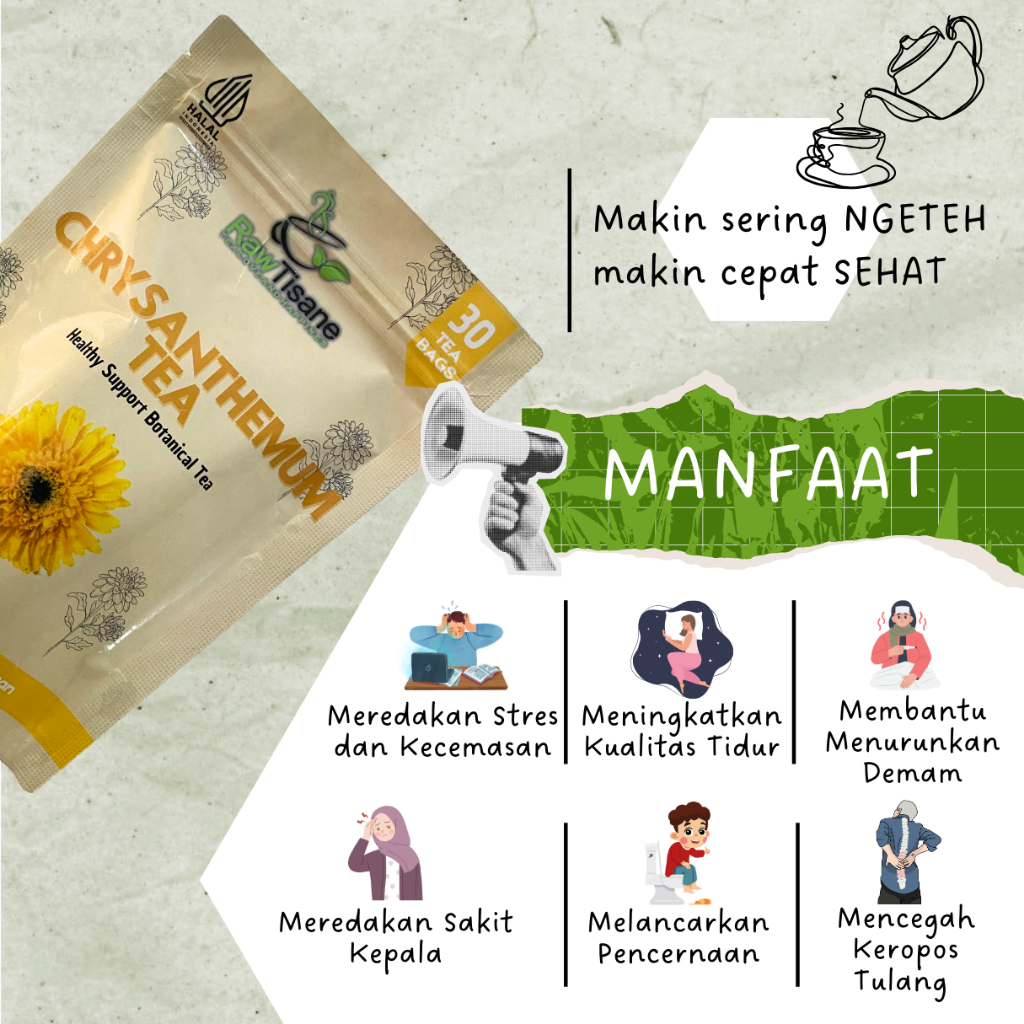 

RAW TISANE Chrysanthemum Tea : Teh Celup Bunga Krisan All Varian Isi 30 Tea Bag