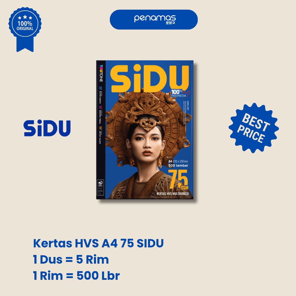 

KERTAS HVS A4 75GRM SIDU / PAK / RIM