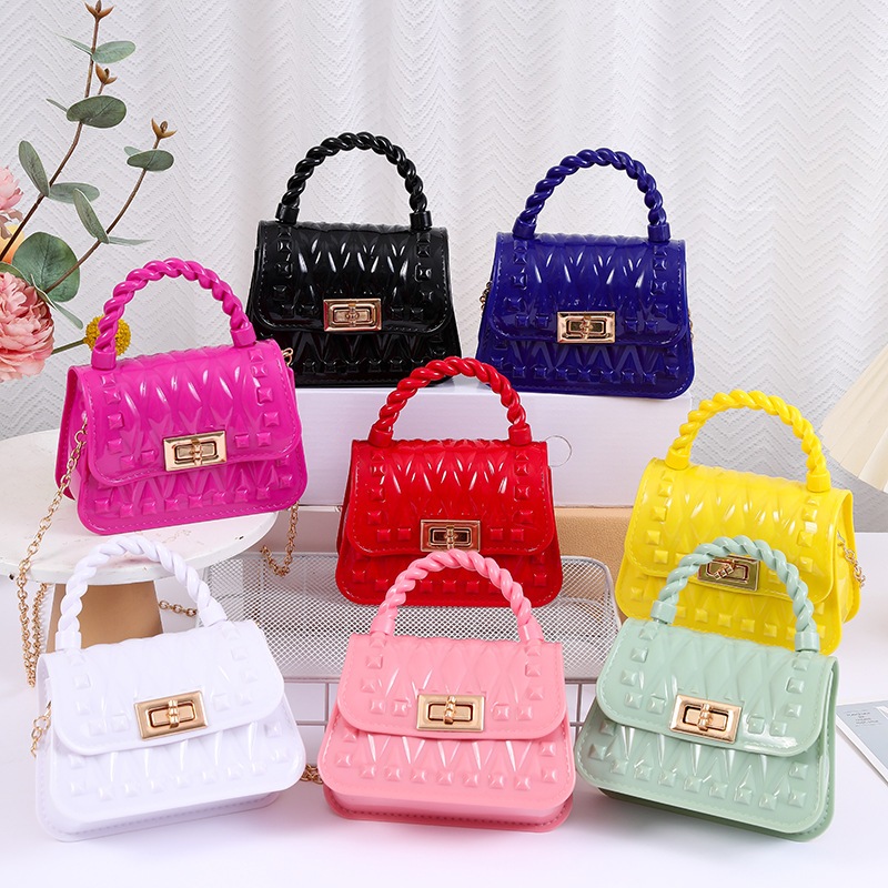 Tas Jelly Mini Bag Selempang Anak Perempuan Remaja Motif Kotak Jelly Glossy