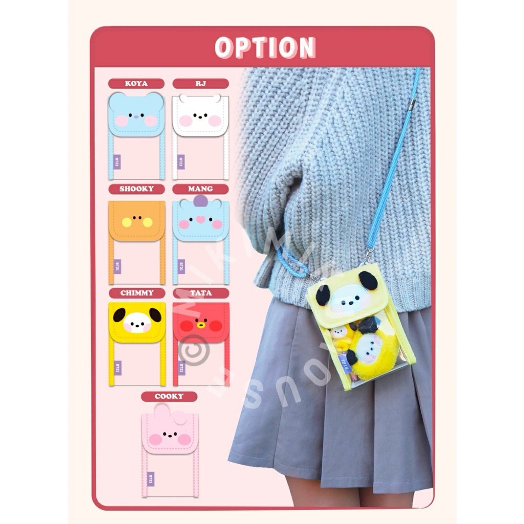 BT21 MININI PVC BAG TAS PHONE SLING SLINGBAG KPOP KOREA BTS OFFICIAL PLUSH DOLL TRANSPARENT