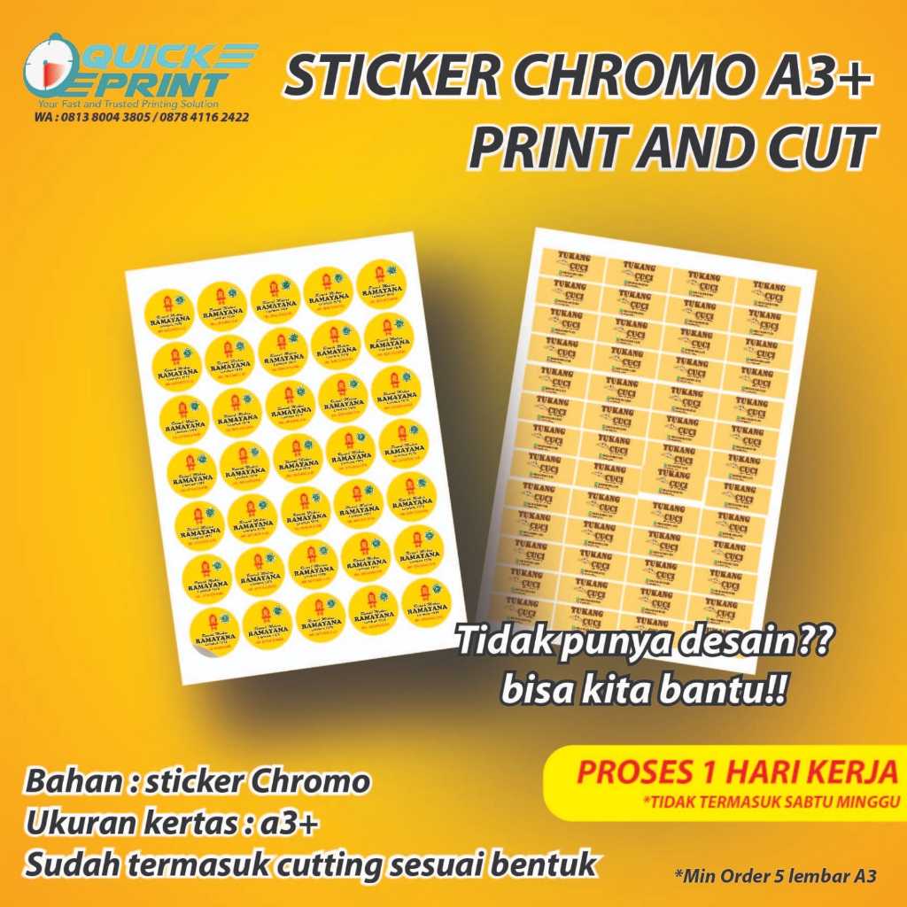 

CETAK LABEL A3+CUTTING CHROMO ATAU TRANSPARAN