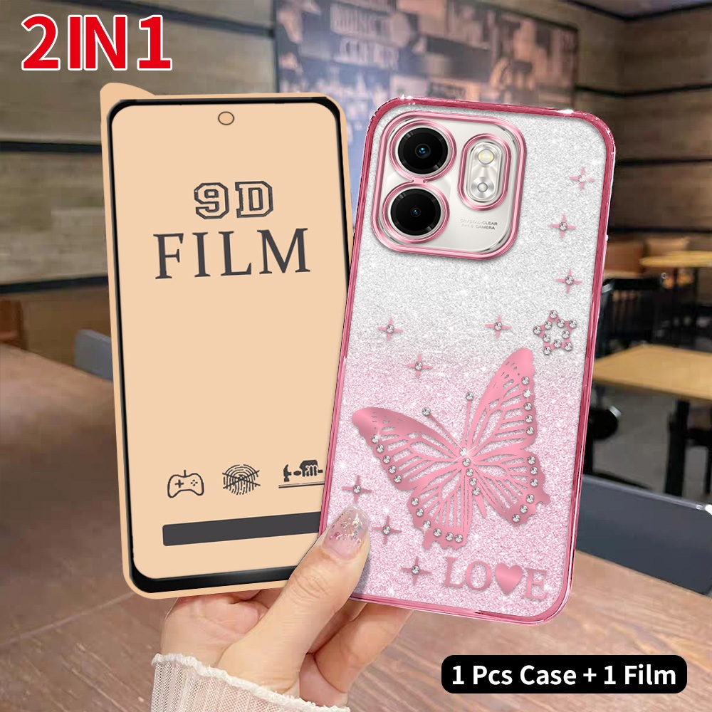 2 dalam 1 Casing HP untuk Infinix Smart 9 9 HD X6532 X6532C Case Elegan Anti Gores + Film Keramik 9D