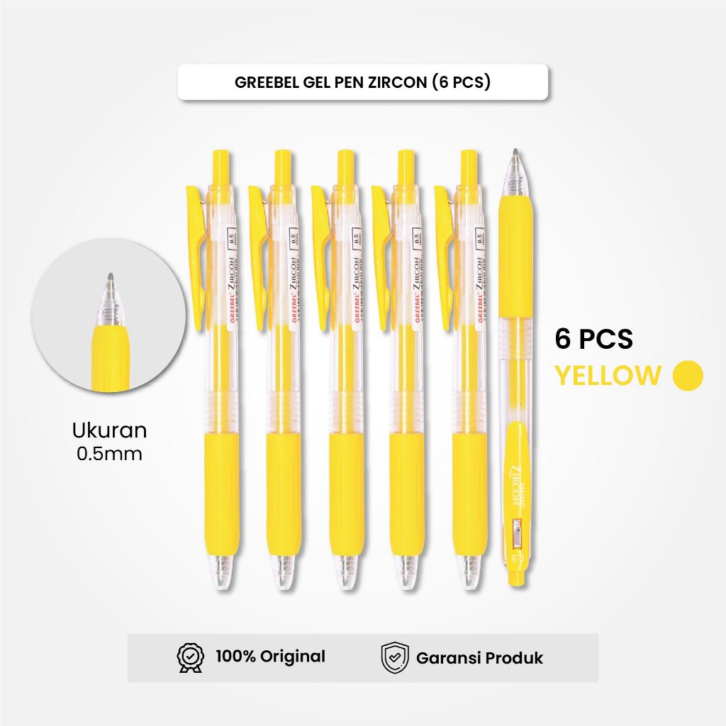 

GREEBEL Gel Pen Pulpen Pena GP-509 Zircon Yellow 0.5 (6PCS/SET) / Pulpen Gel Murah Grosir