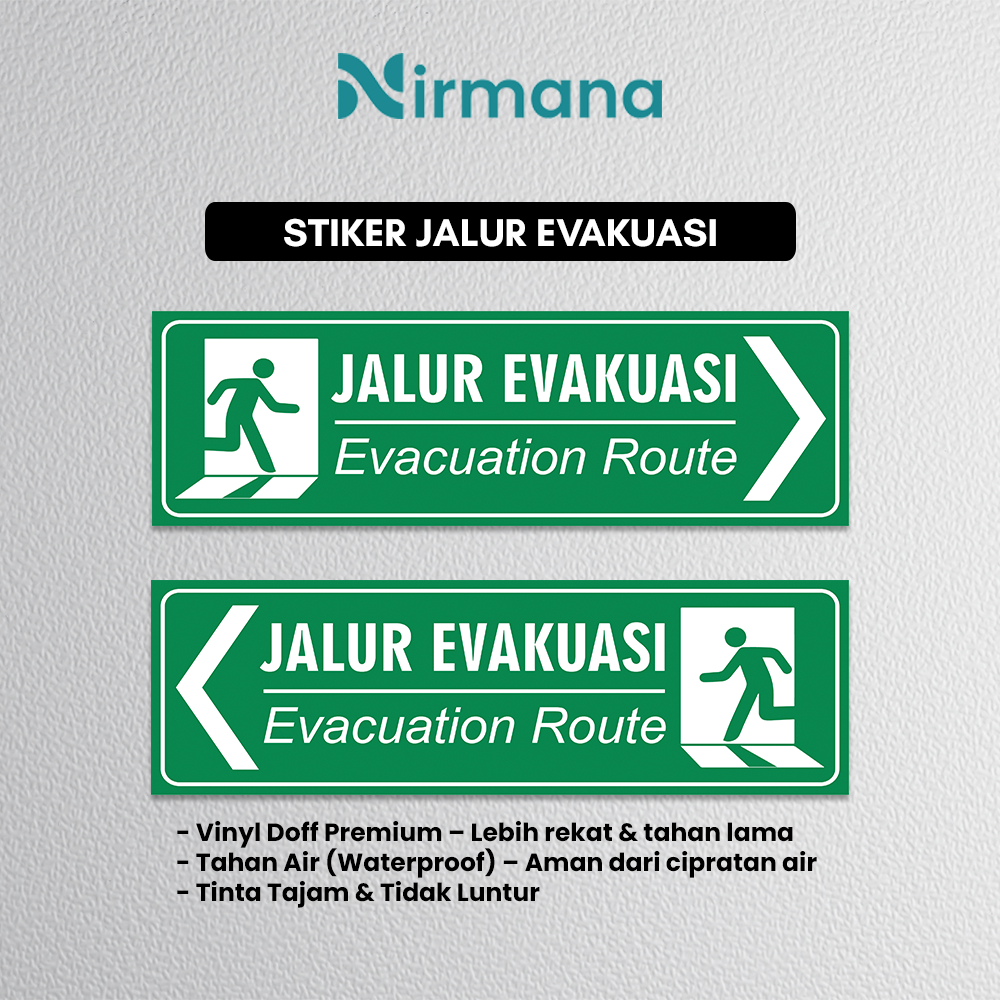 Nirmana Stiker Vinyl Jalur Evakuasi Aesthetic Tahan Air Mudah Dipasang 20x60 15x45 10x30 - SP004