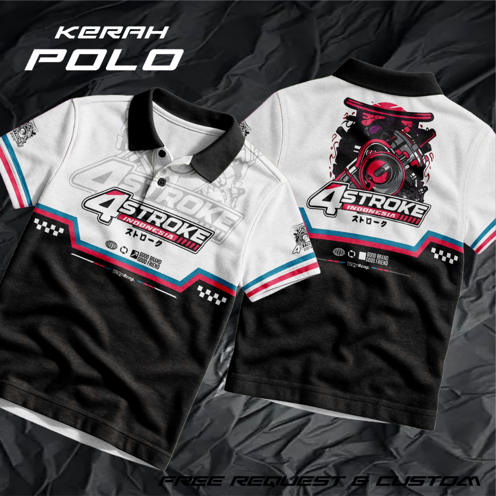 JERSEY KAOS RACING CUSTOM 4 STROKE KERAH KANCING V-NECK, KAOS SATUAN, BAHAN FULLPRINT VW108