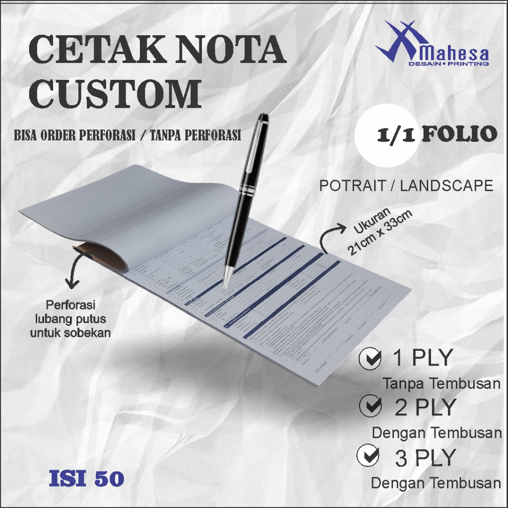 

Cetak Buku Nota / Kwitansi / dll | Cetak Buku Custom 1/ 1 Folio