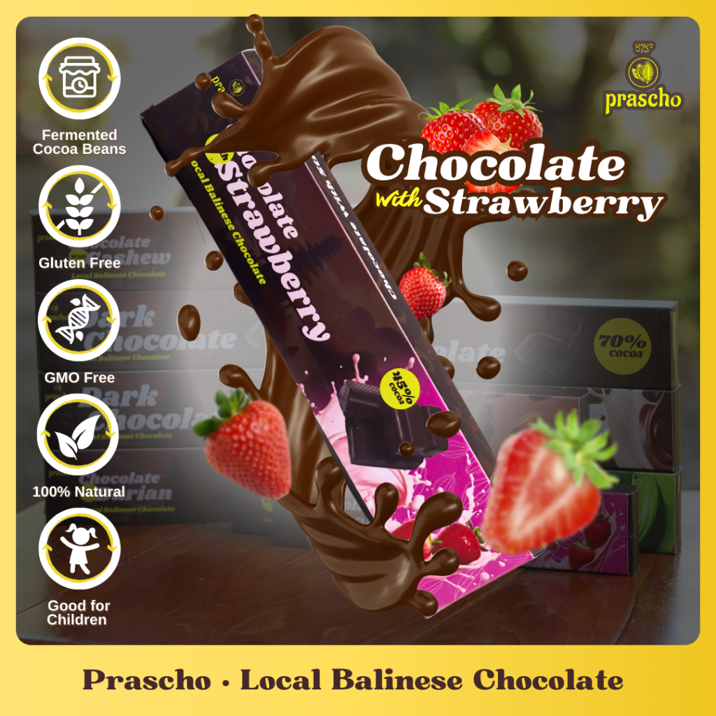 

PRASCHO - Strawberry Chocolate Cokelat Manis Legit Rasa Stroberry Coklat Bar Premium