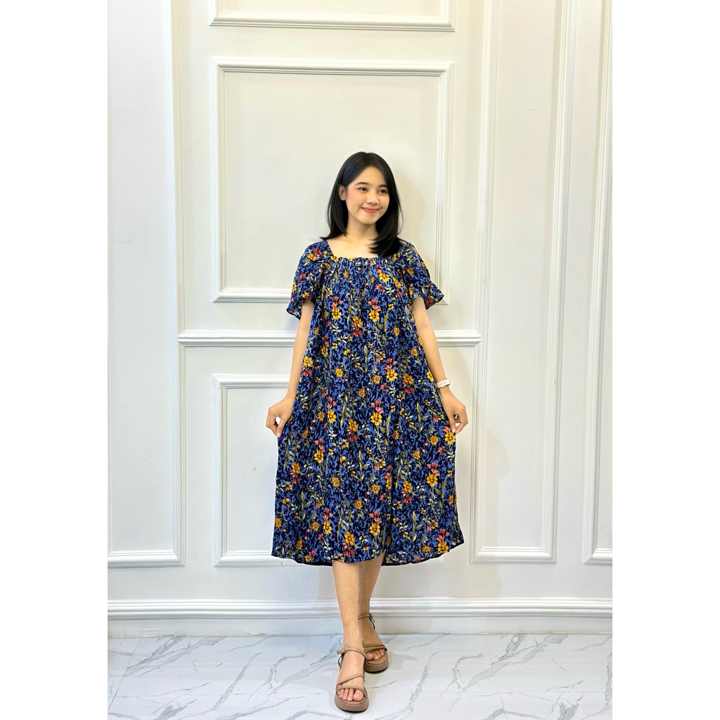 DRESS FUJI RAYON BALI LENGAN LONCENG BEST SELLER MOTIF BUNGA RANDOM