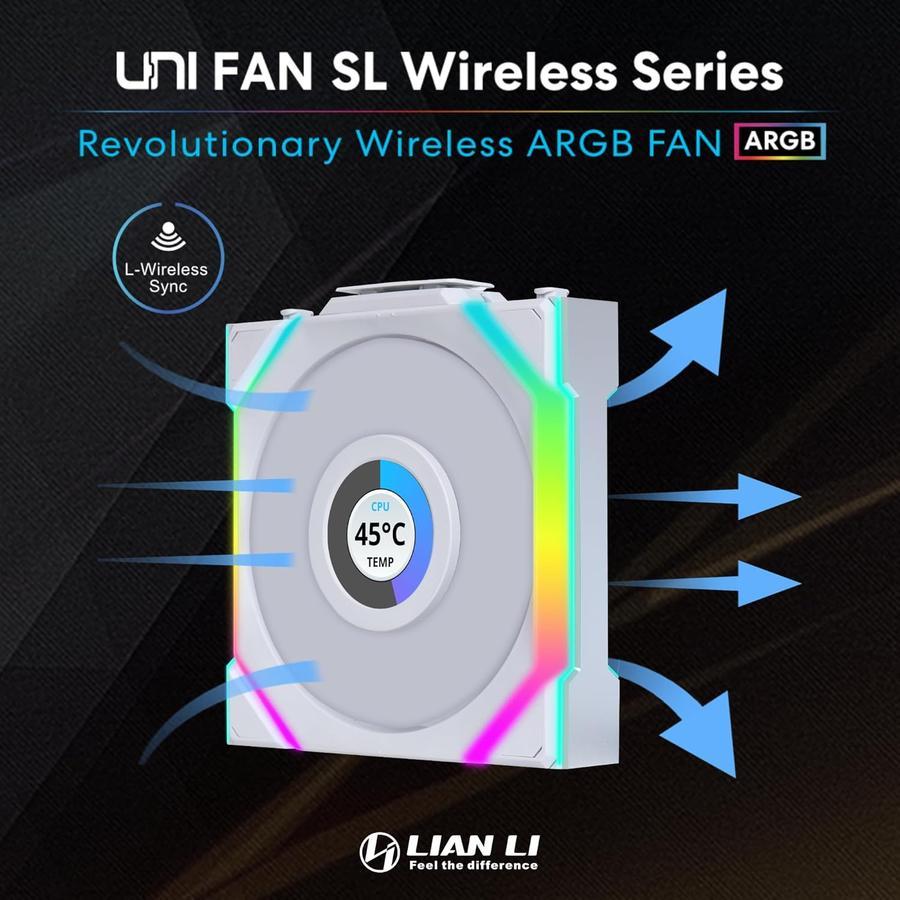 LIAN LI UNI FAN SL WIRELESS LCD 120 WHITE TRIPLE FAN PACK 120MM FAN CASE