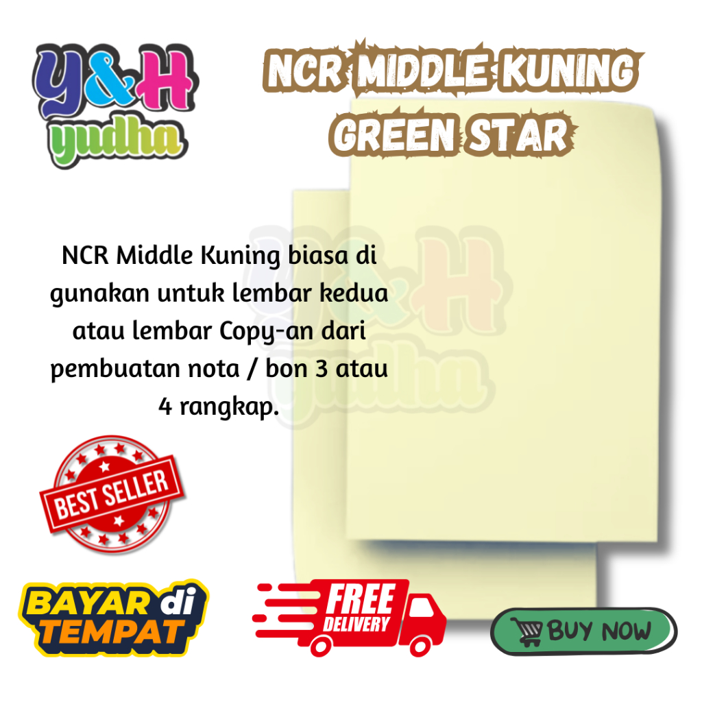 

Jual kertas NCR Middle Kuning Green Star uk F4 1 Rim 500 lembar NCR Middle Yudha Grafika