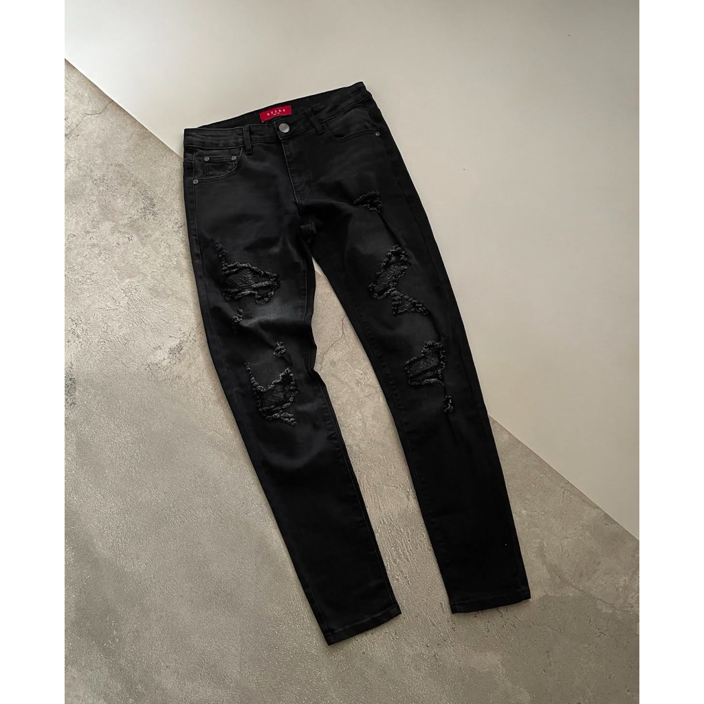 [100% ORIGINAL] RUCAS SEASON 13 - CAVIAR PLATINUM LEATHER SILVER / 12 - CAVIAR BLACK JEANS DENIM / L
