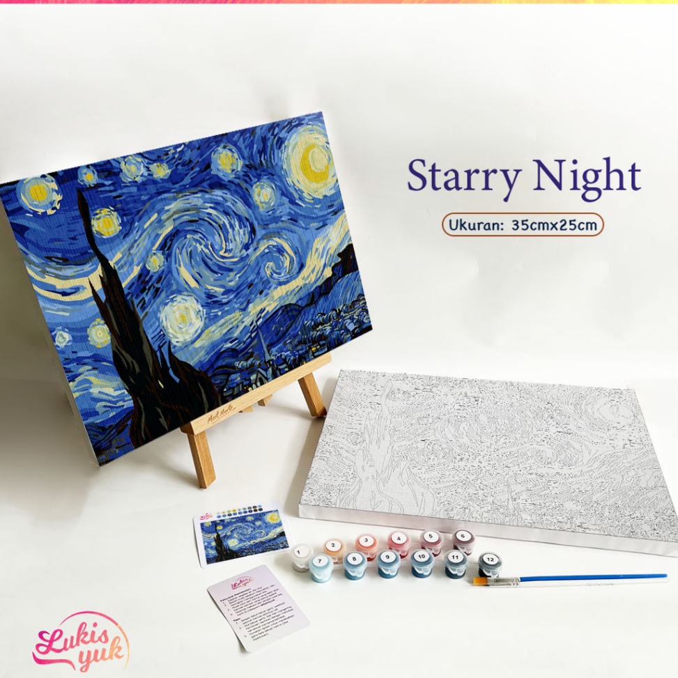 

KODE Q83A Starry Night Paint by Numbers Kit 35x25cm Cat Akrilik Kanvas Lukis by LukisYuk