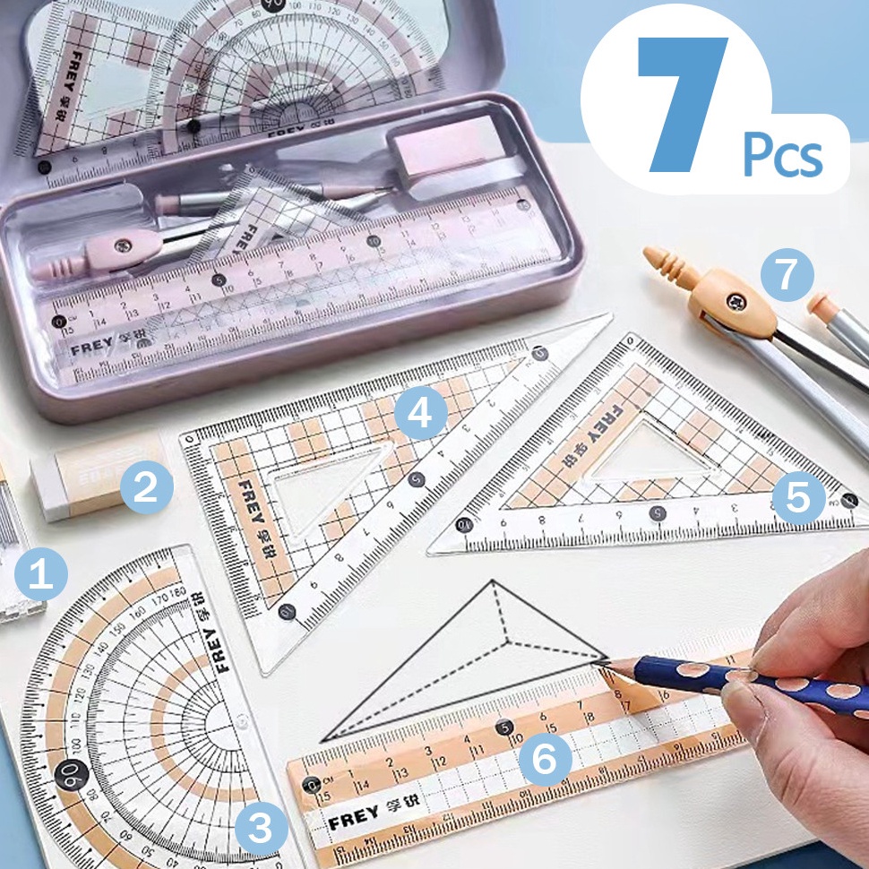 

New Product Dotding1 Set 7 Pcs Set Penggaris Set Kompas Set Matematika Jangka Set Compass Set Sekolah Premium Ruler Hadiah Siswa Kotak Besi H261