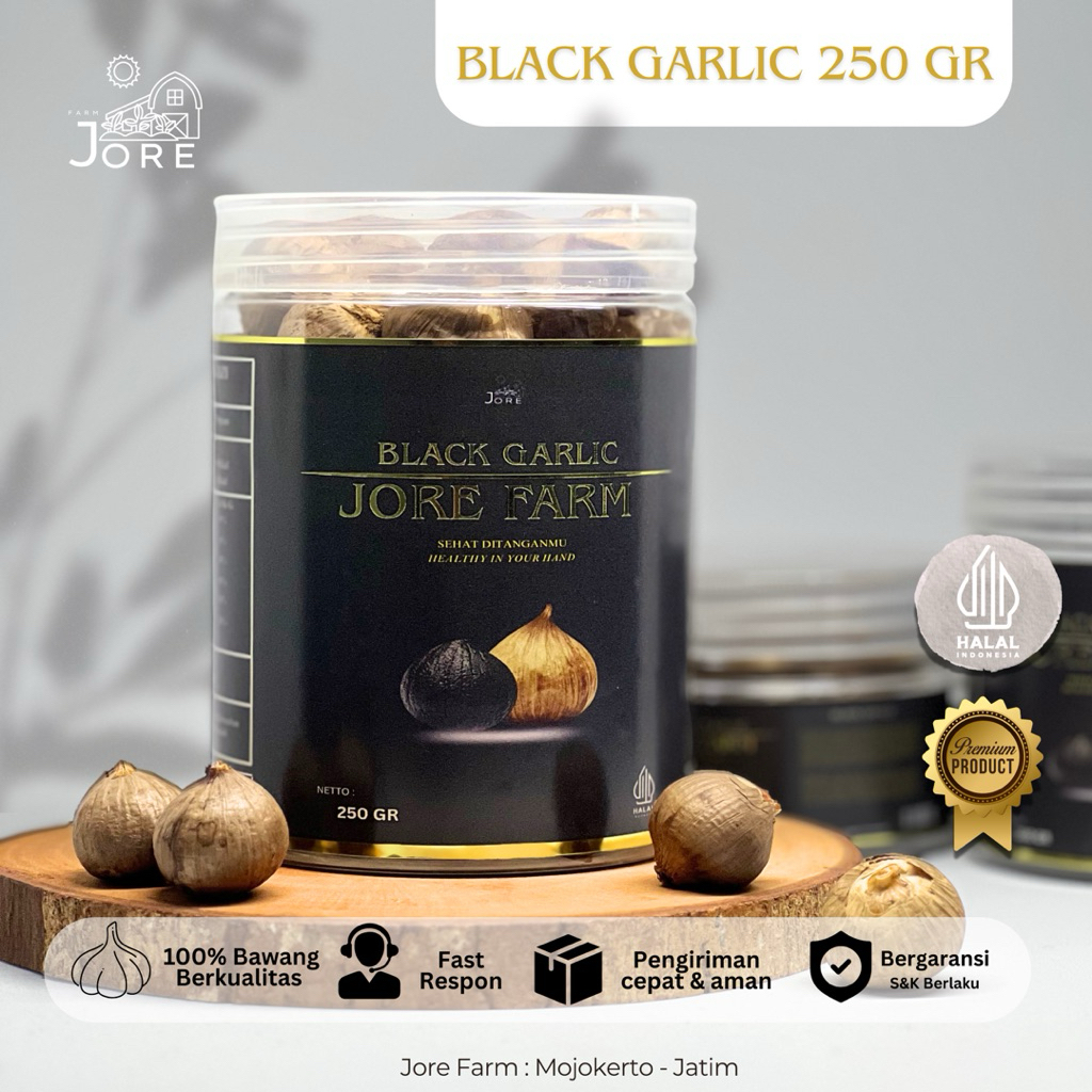 

Black Garlic Jore Farm 250 gr Premium Quality / Bawang Hitam Tunggal Fermentasi / Singular Black Garlic Clover Jore