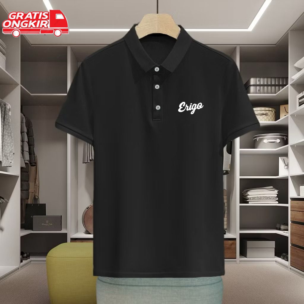 Kaos Polo Erigo Motif Putih Kaos Kerah Pria Lengan Pendek Premium Unisex Terlaris