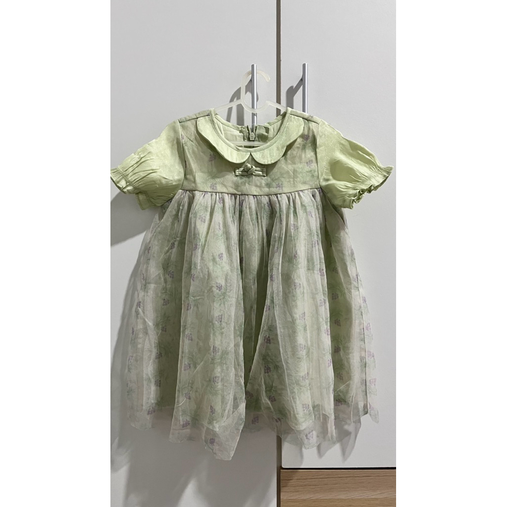Dress Anak Tile Premium Warna Hijau Muda / Sage 2-3 Tahun