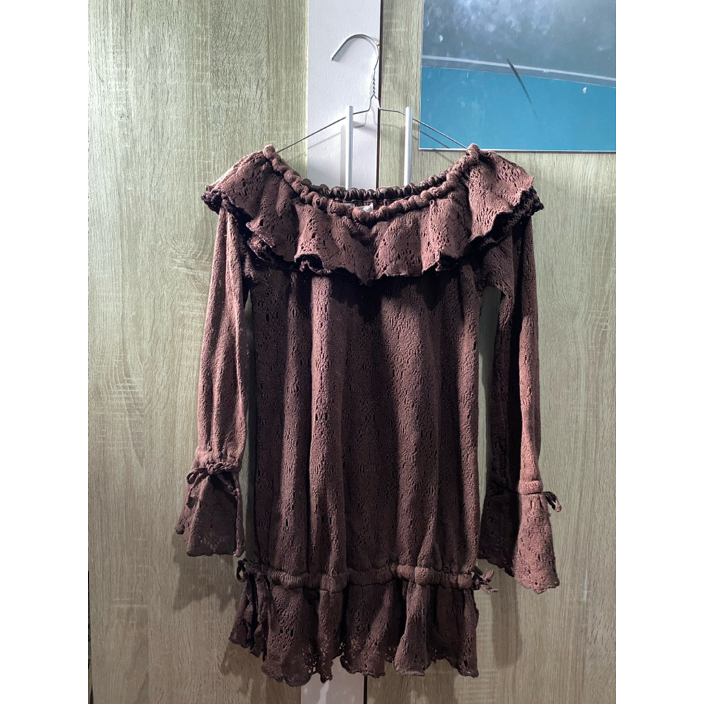 Liz lisa dark choco brown ruffle ribbon minidress