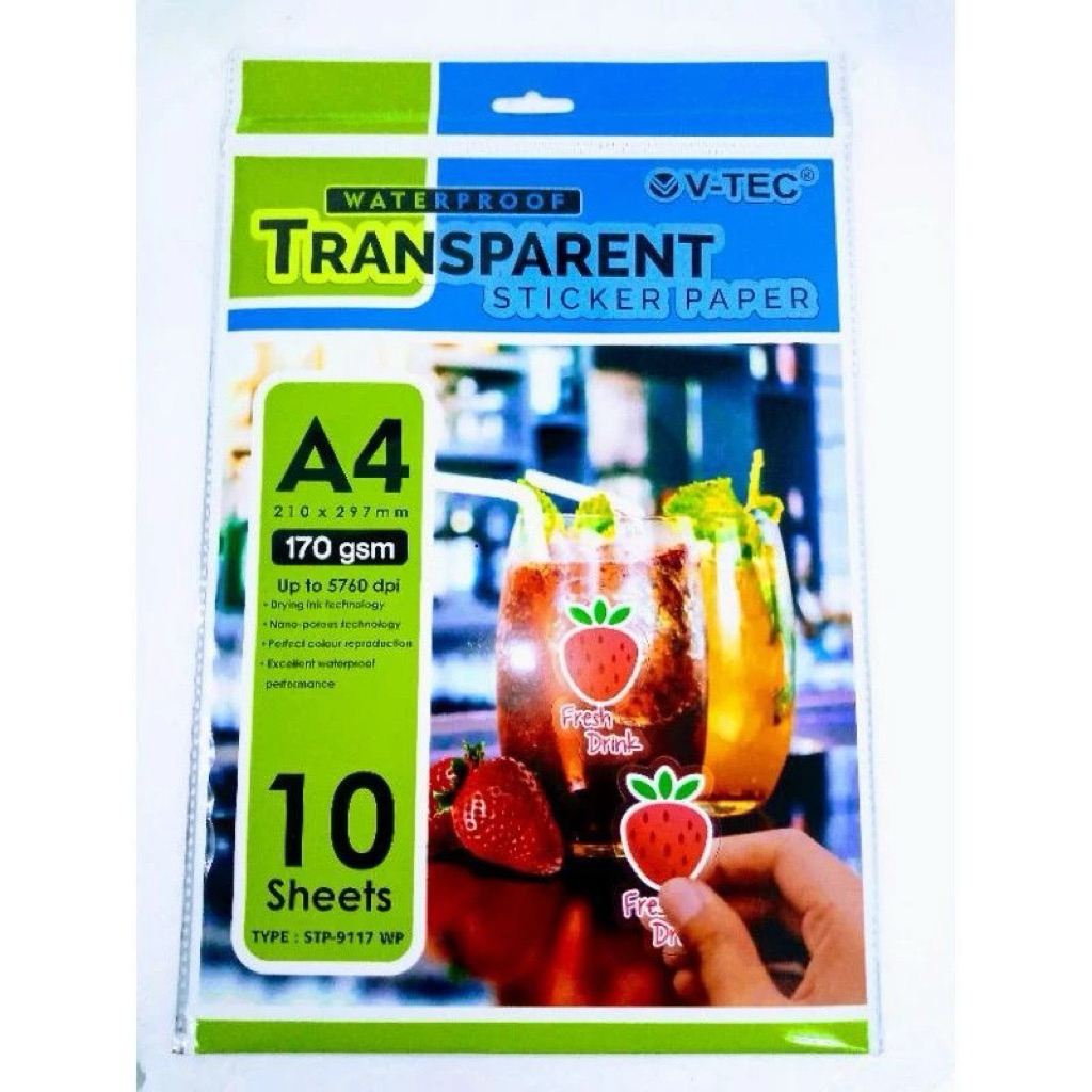 V-TEC KERTAS STICKER PHOTO PAPER / KERTAS FOTO STIKER ANTI AIR A4 / A3 / GLOSSY DAN TRANSPARAN