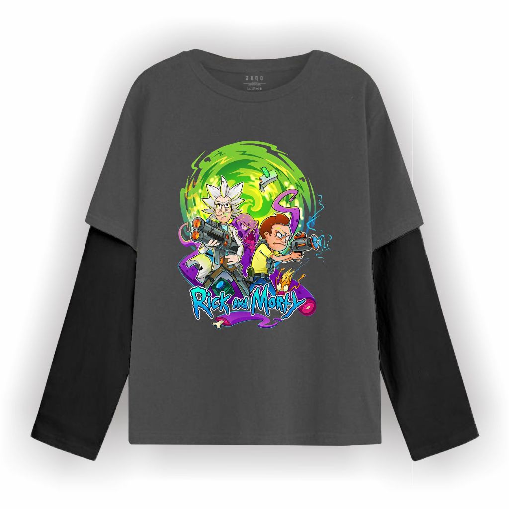 Arsic T-shirt Double layer Rick and morty long sleeve  kaos pria wanita