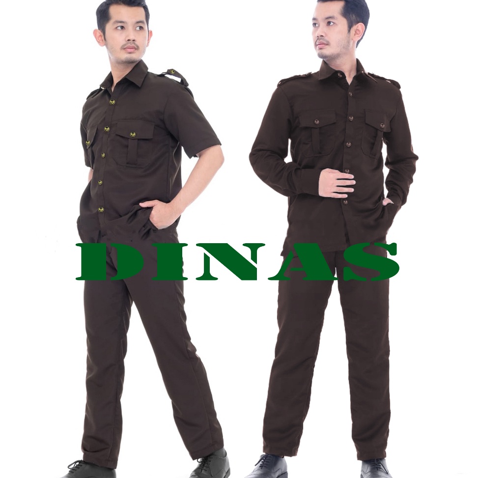 KODE K77D Seragam Security Satpam Seragam Safari Coklat Tua Tangan Pendek Dan Panjang